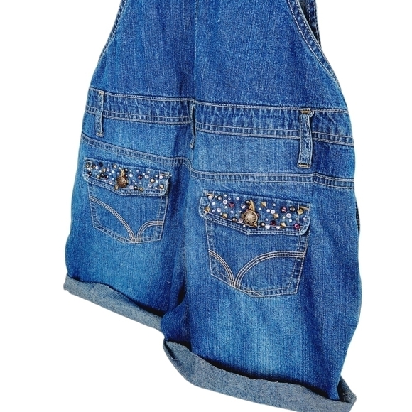 VTG Bib Overall Denim Shortalls Y2K 90's Small Medium ? Embellished Cutoffs - Picture 4 of 14